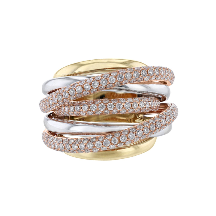 Tri Color Wrap Round Diamond Cocktail Ring