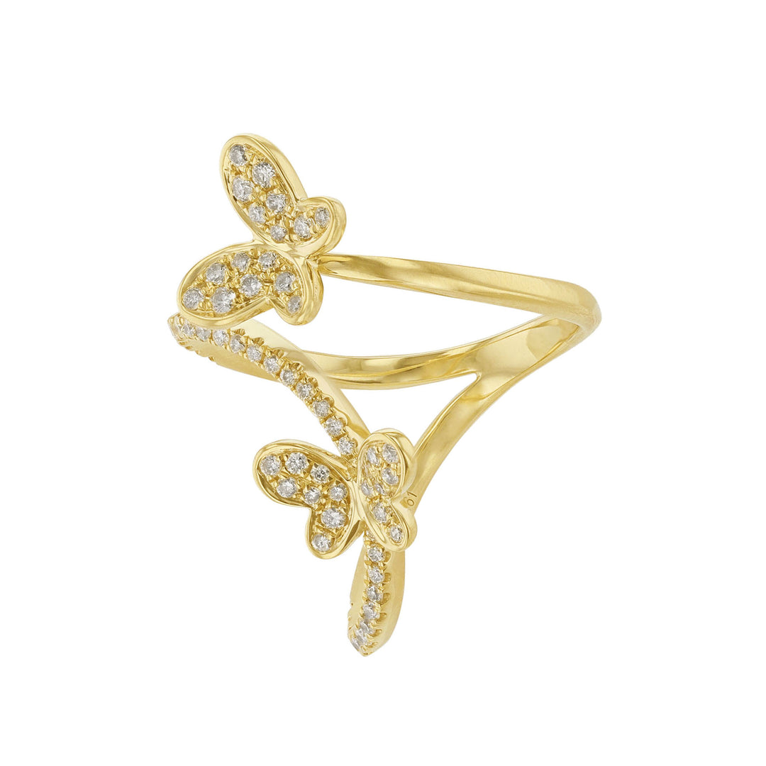 Double Butterfly Diamond Bypass Ring
