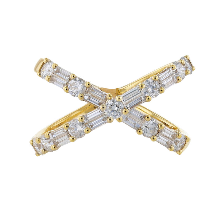 Crossover Round Baguette Diamond Ring