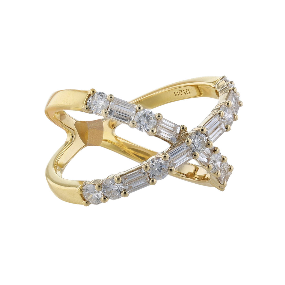 Crossover Round Baguette Diamond Ring