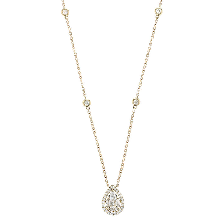 18k Yellow Gold Illusion Diamond Pear Necklace