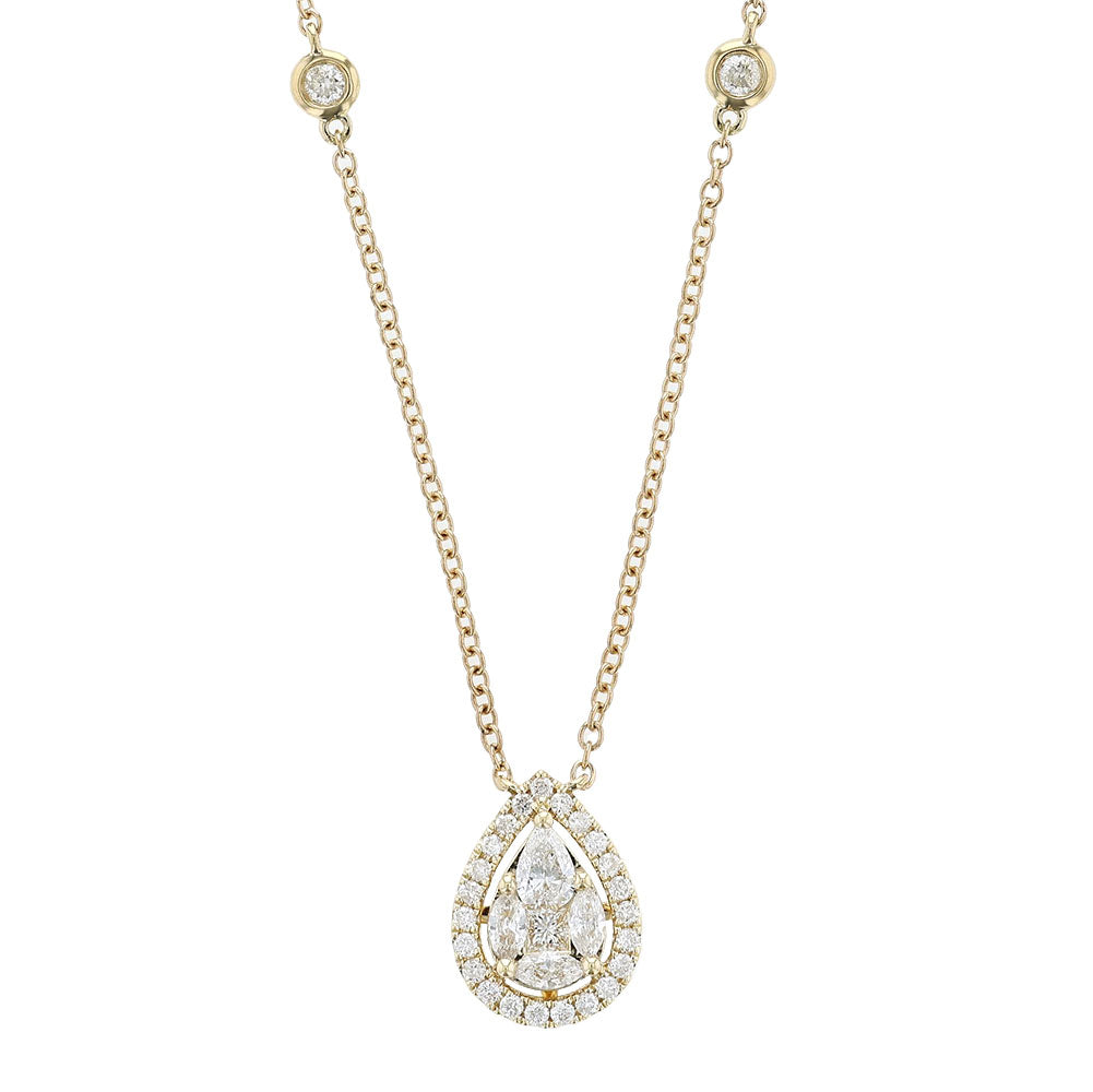 18k Yellow Gold Illusion Diamond Pear Necklace