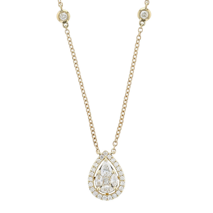 18k Yellow Gold Illusion Diamond Pear Necklace