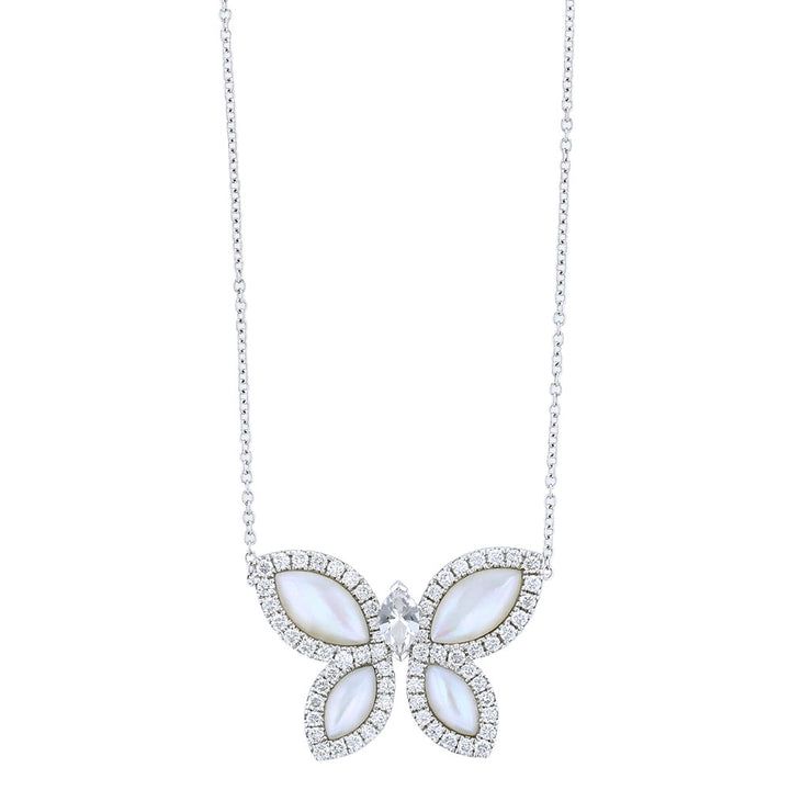 18K White Gold  Pearl Diamond Butterfly Necklace