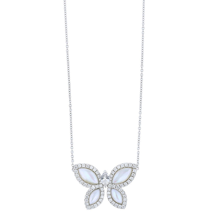 18K White Gold  Pearl Diamond Butterfly Necklace