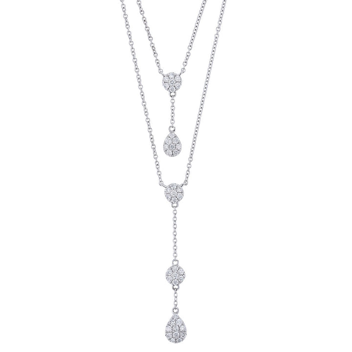 18k White Gold Diamond Layered Tear Drop Necklace