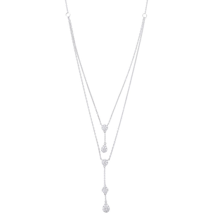 18k White Gold Diamond Layered Tear Drop Necklace