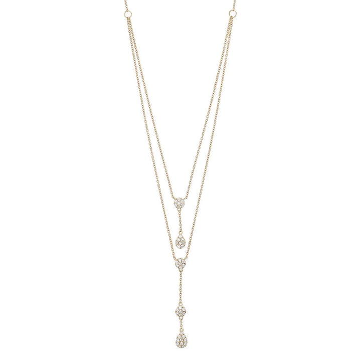 18k Yellow Gold Layered Diamond Tear Drop Necklace