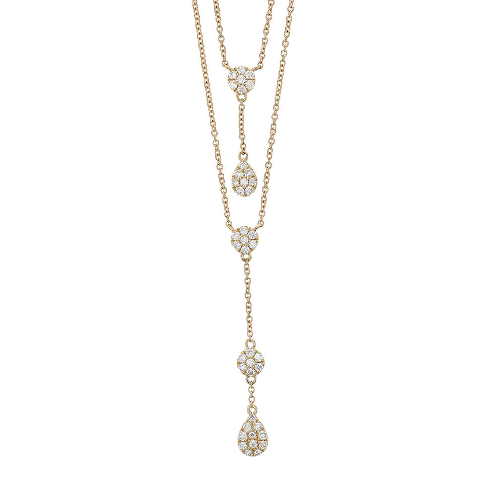 18k Yellow Gold Layered Diamond Tear Drop Necklace