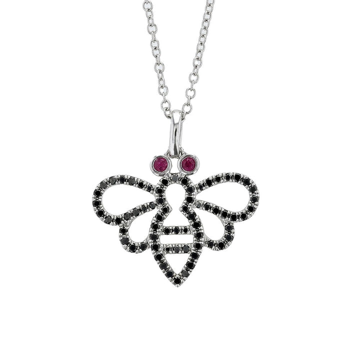 18k White Gold Ruby Black Diamond Necklace