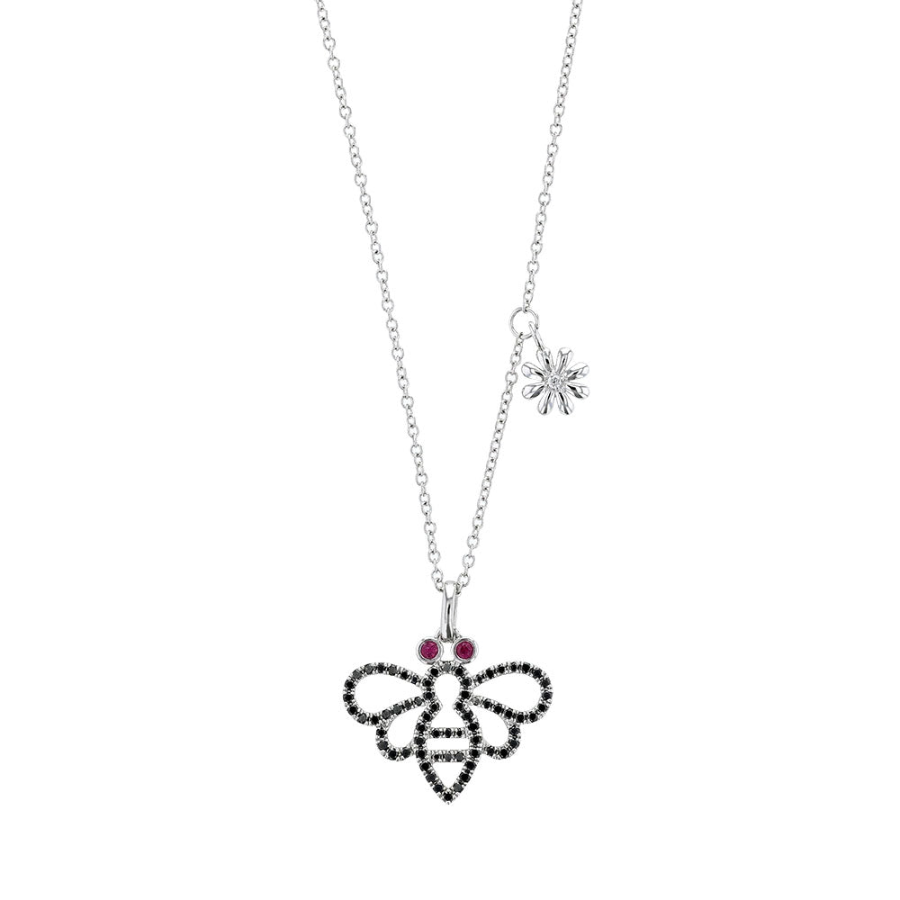 18k White Gold Ruby Black Diamond Necklace