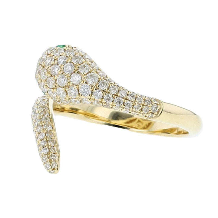 18k Yellow Gold Emerald Diamond Wrap Around Snake Ring