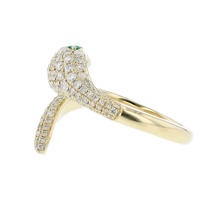 18k Yellow Gold Emerald Diamond Wrap Around Snake Ring