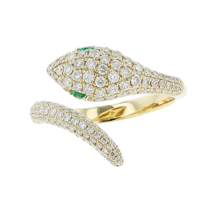 18k Yellow Gold Emerald Diamond Wrap Around Snake Ring