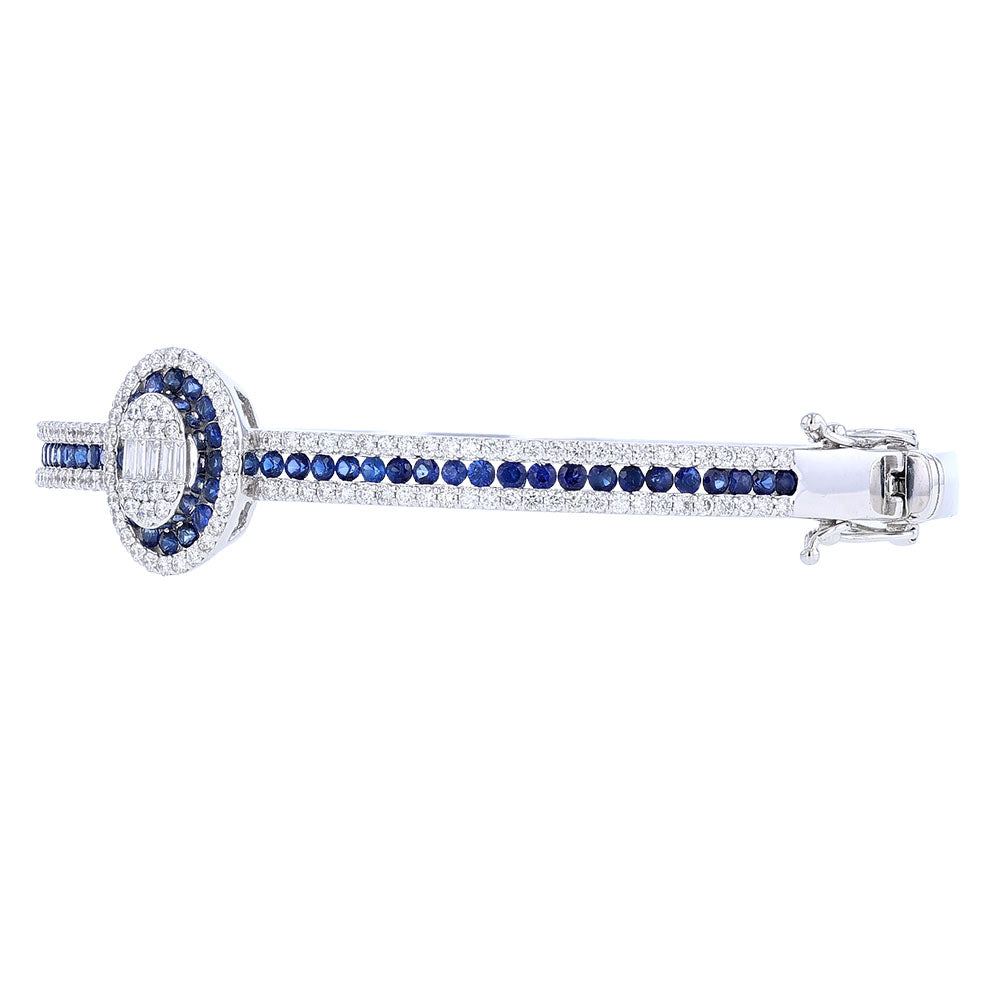 18k White Gold Sapphire Diamond Bangle Bracelet