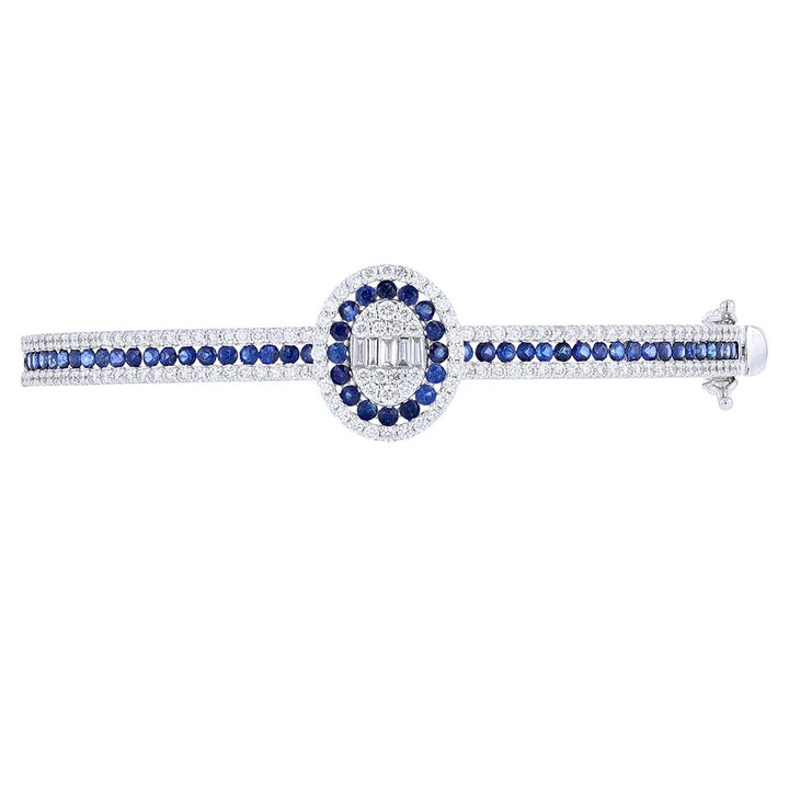 18k White Gold Sapphire Diamond Bangle Bracelet