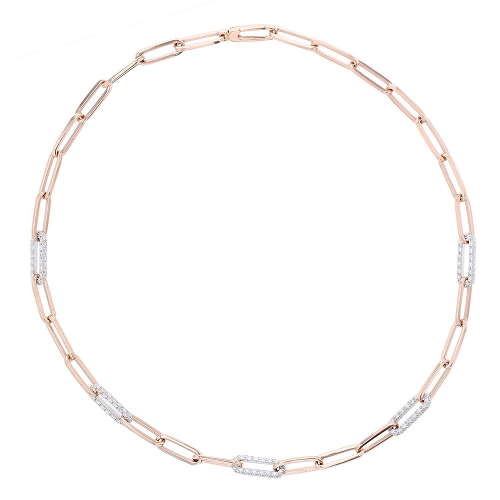 14K Rose Gold Paperclip Diamond Link Chain Necklace