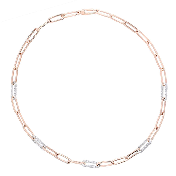 14K Rose Gold Paperclip Diamond Link Chain Necklace