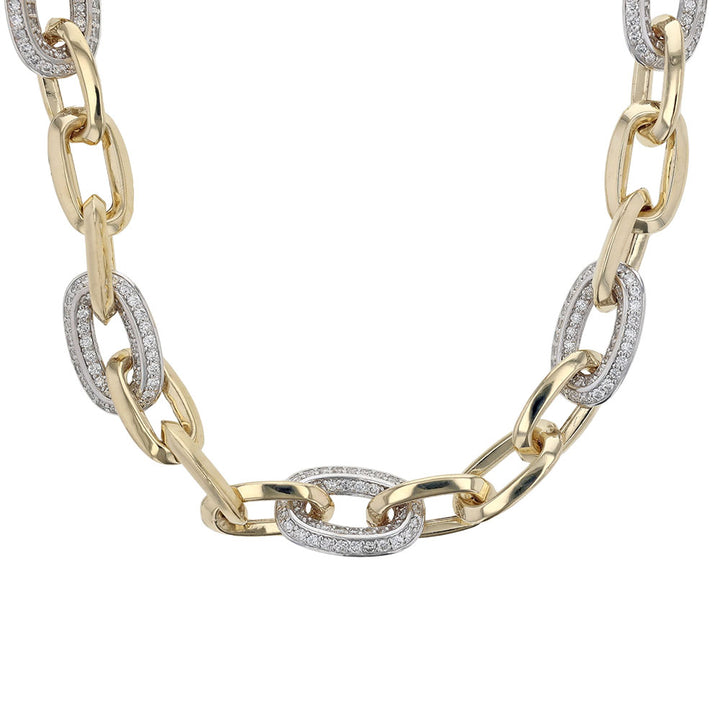 14k Two Tone Pave Diamond Oval Link Necklace