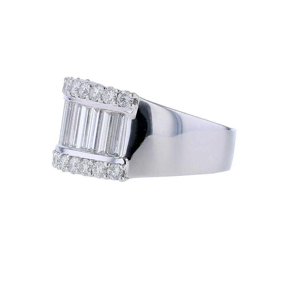 18k White Gold Baguette Round Diamond Band
