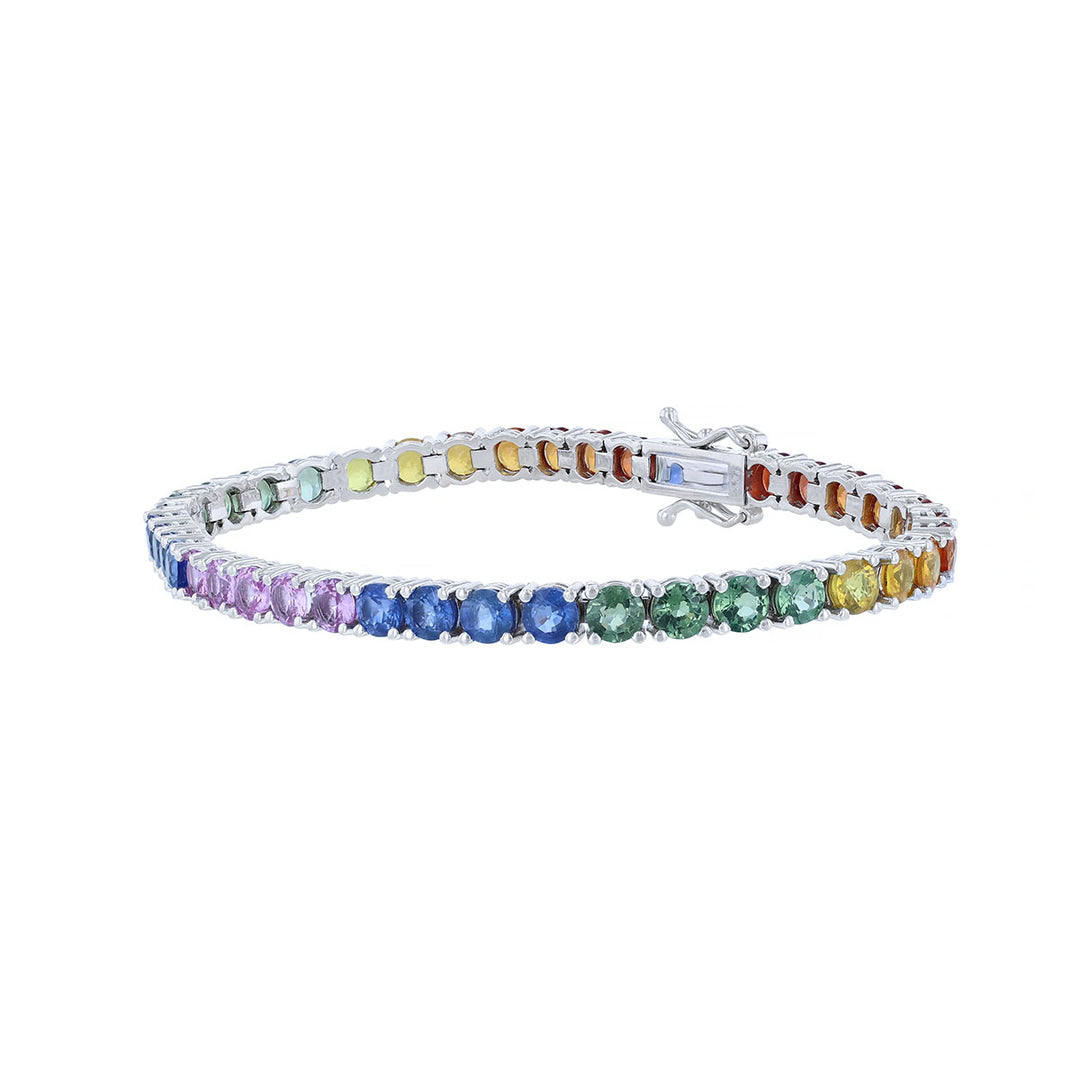 Multi Colored Round Sapphire Tennis Bracelet, 13.90ct.