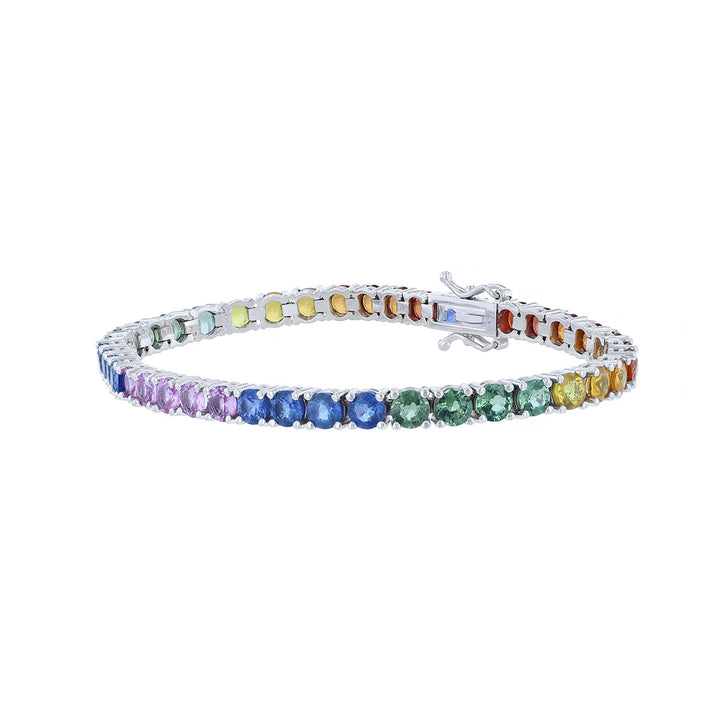 Multi Colored Round Sapphire Tennis Bracelet, 13.90ct.