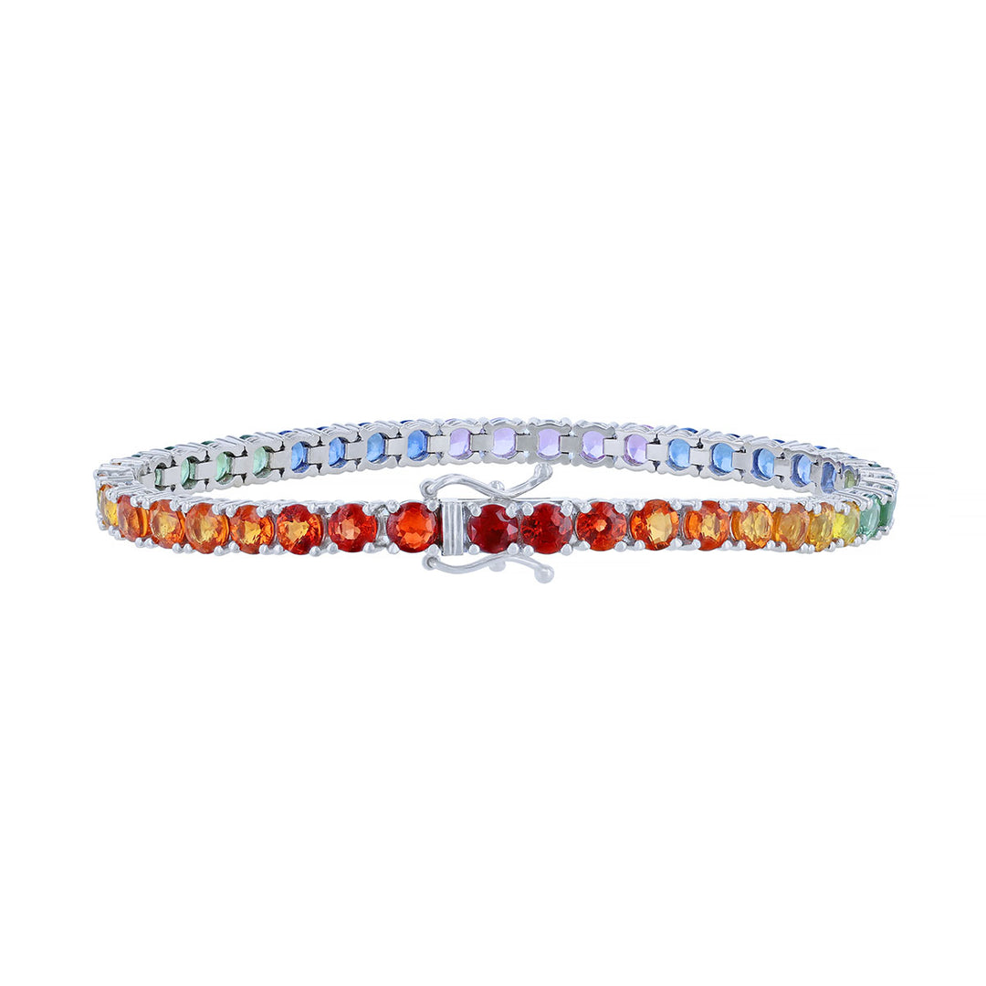 Multi Colored Round Sapphire Tennis Bracelet, 13.90ct.