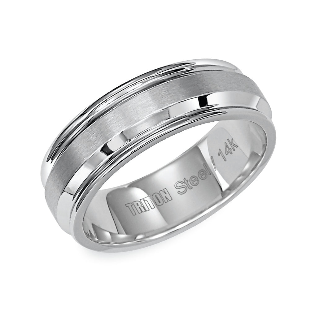 11-2054S-G.00 - Goldman - 7mm Flat with Bevel Center and Round Rims Stainless Steel Comfort Fit Band.