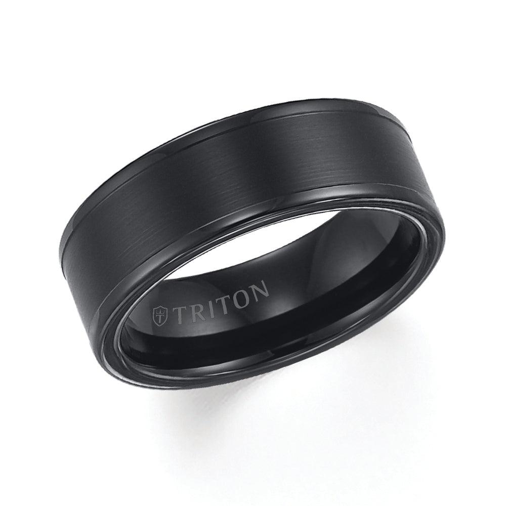 Tungsten Carbide Satin Finish Flat Center with Bright Polish Round Edges Comfort Fit Wedding Band