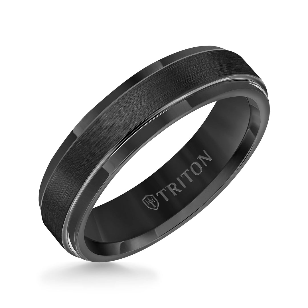 6mm Black Tungsten Carbide Satin Finish Flat Center with Bright Step Edge Comfort Fit Band.