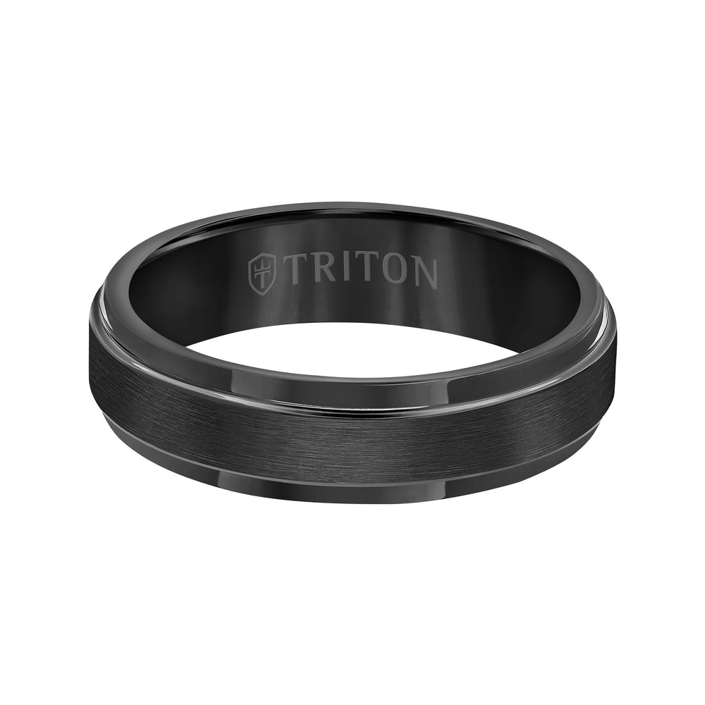 6mm Black Tungsten Carbide Satin Finish Flat Center with Bright Step Edge Comfort Fit Band.