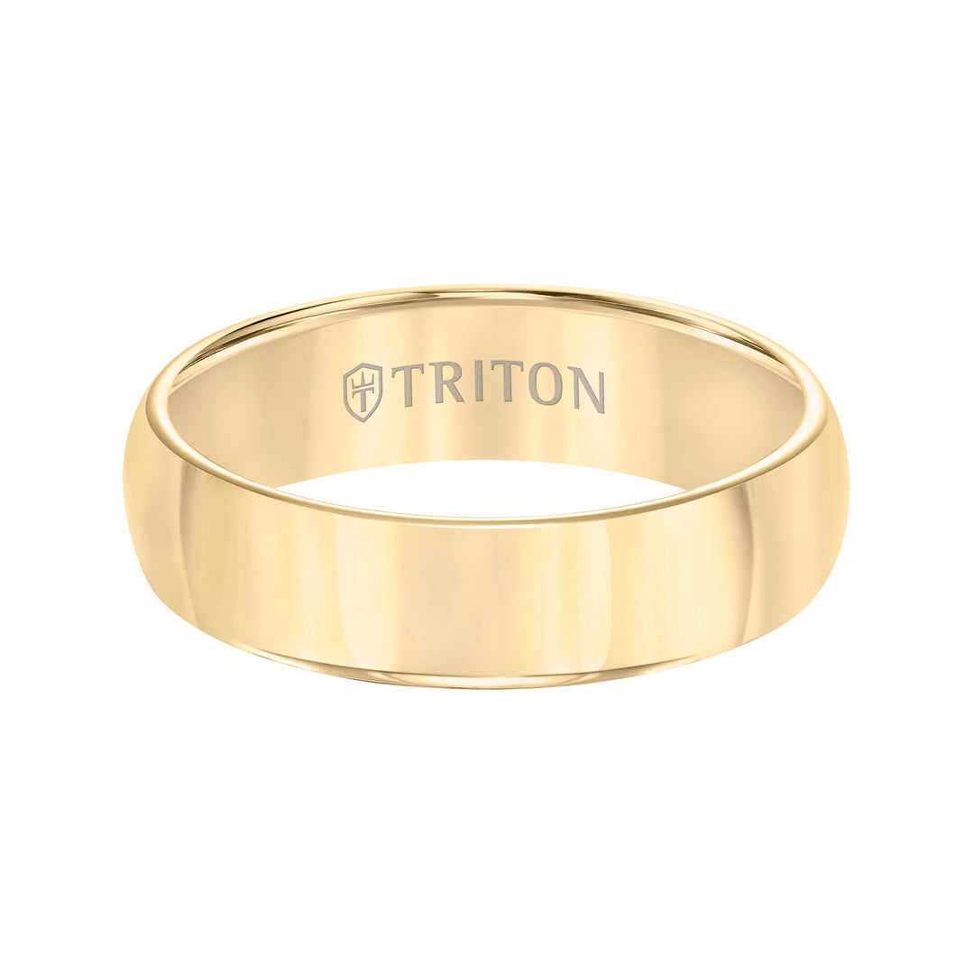 Domed Yellow Tungsten Carbide Comfort Fit Band with Bright Polish