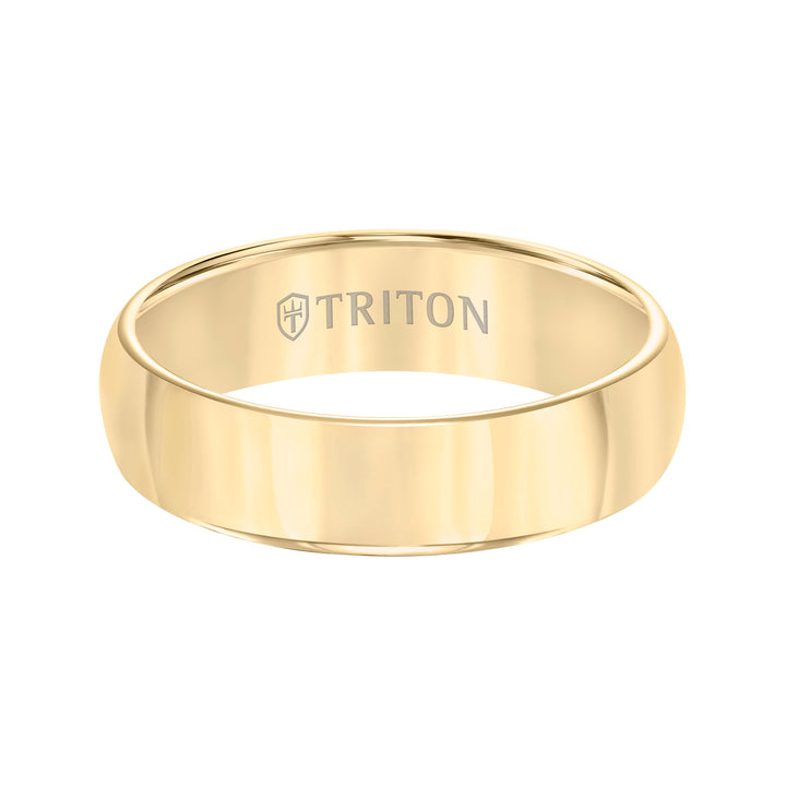Domed Yellow Tungsten Carbide Comfort Fit Band with Bright Polish