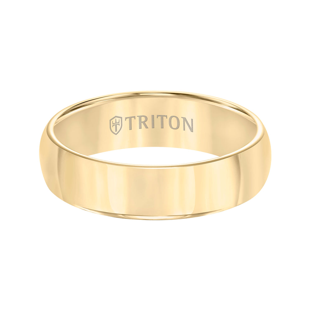 Domed Yellow Tungsten Carbide Comfort Fit Band with Bright Polish