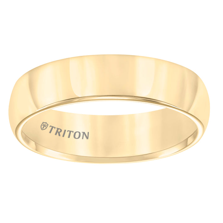 Domed Yellow Tungsten Carbide Comfort Fit Band with Bright Polish