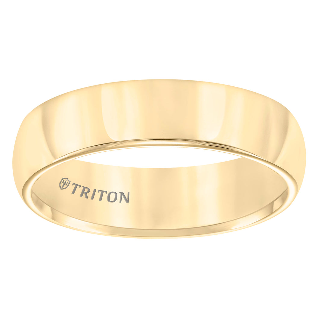 Domed Yellow Tungsten Carbide Comfort Fit Band with Bright Polish