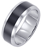 8mm Tungsten carbide comfort fit band with black ceramic inlay