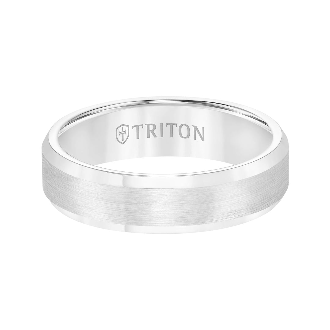 6mm Bevel Edge White Tungsten Carbide comfort fit Band with center satin finish and bright polished edge