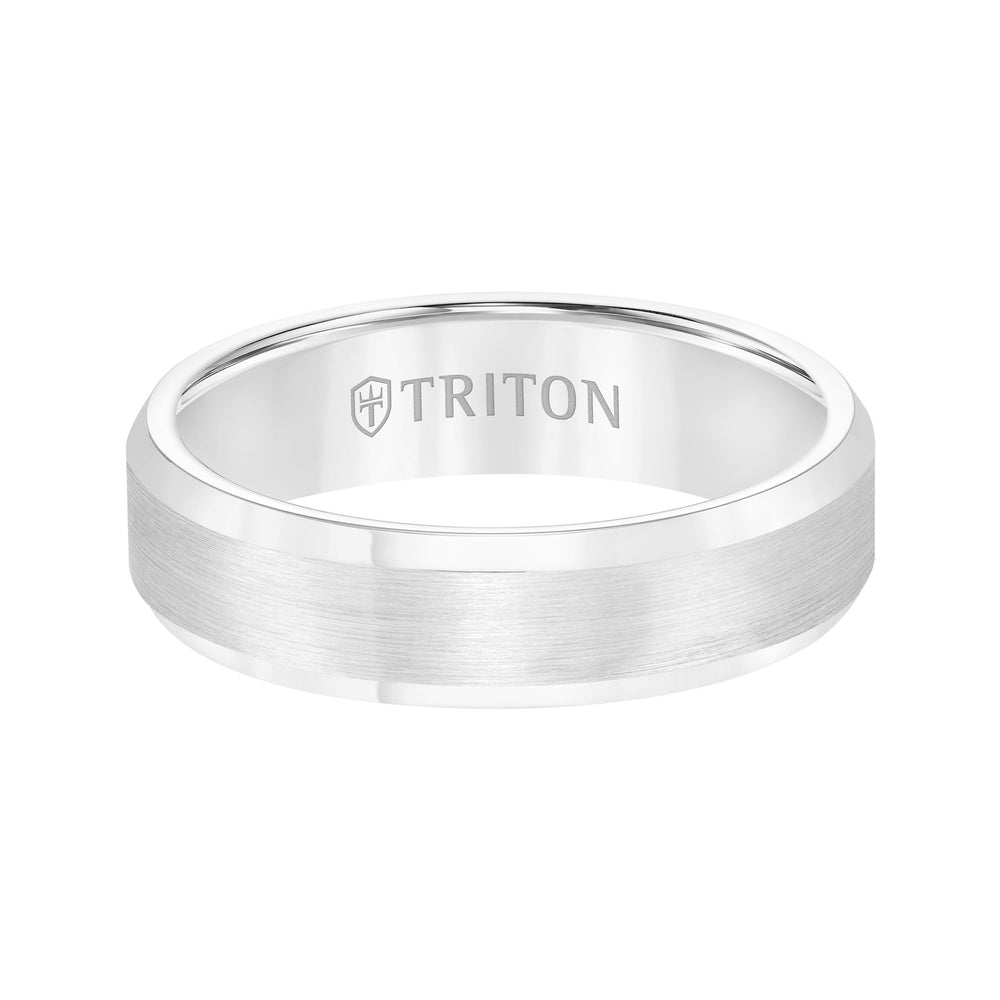 6mm Bevel Edge White Tungsten Carbide comfort fit Band with center satin finish and bright polished edge