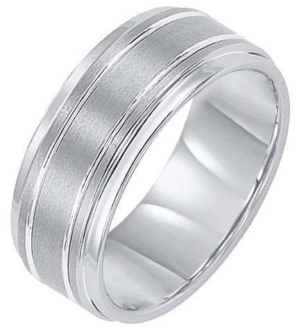 11-2247C-G.00 - Goldman - 9mm White Tungsten Carbide Bright Polished Step Edge with Center Satin Finish and bright cut parallel lines Comfort Fit Band