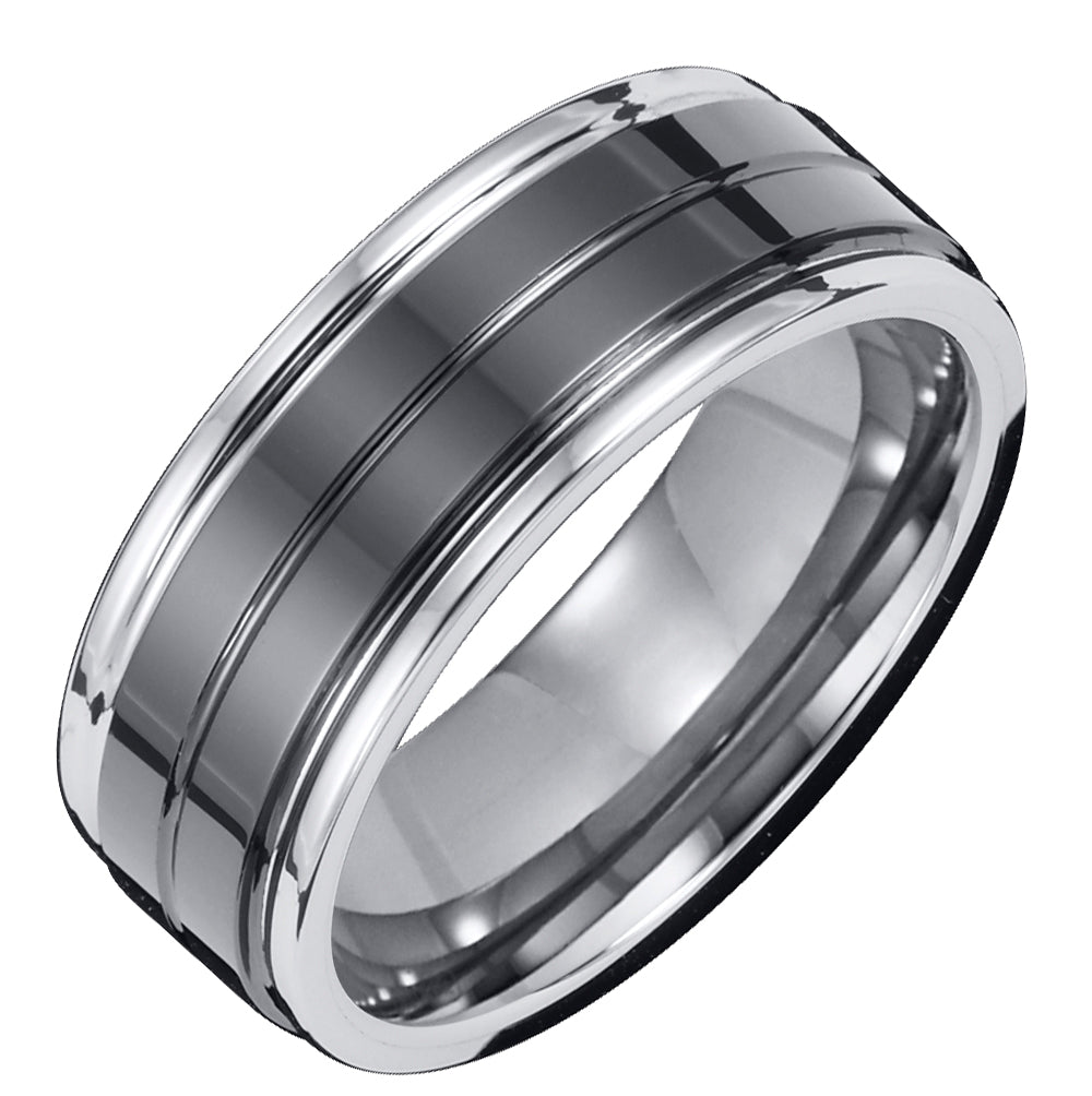 11-2332CE-G.00 - Goldman - 8mm Tungsten Carbide Bright Polished Comfort Fit Band with Black Ceramic Inlay