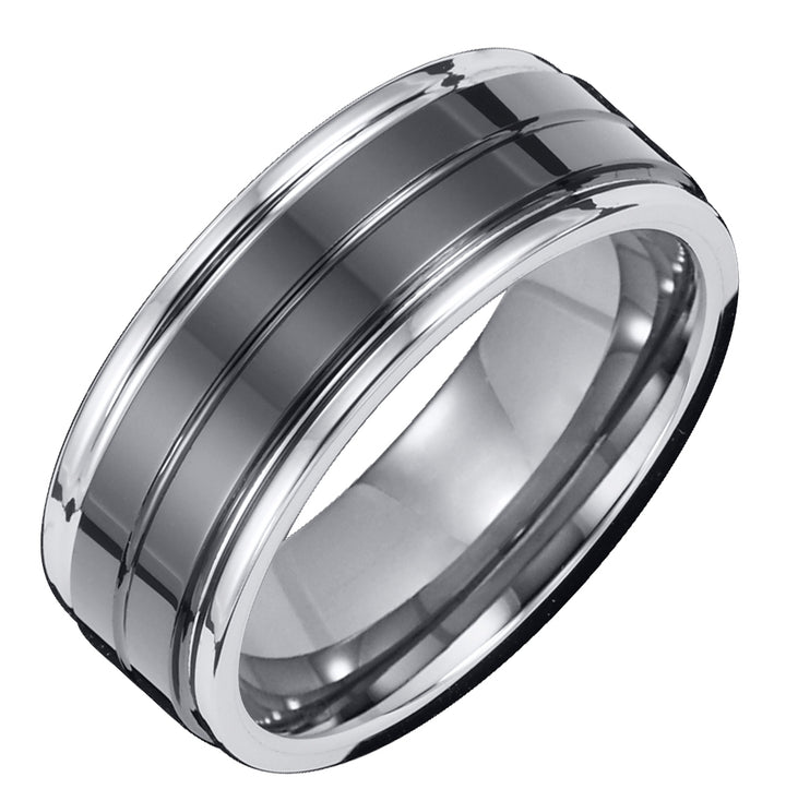 11-2332CE-G.00 - Goldman - 8mm Tungsten Carbide Bright Polished Comfort Fit Band with Black Ceramic Inlay