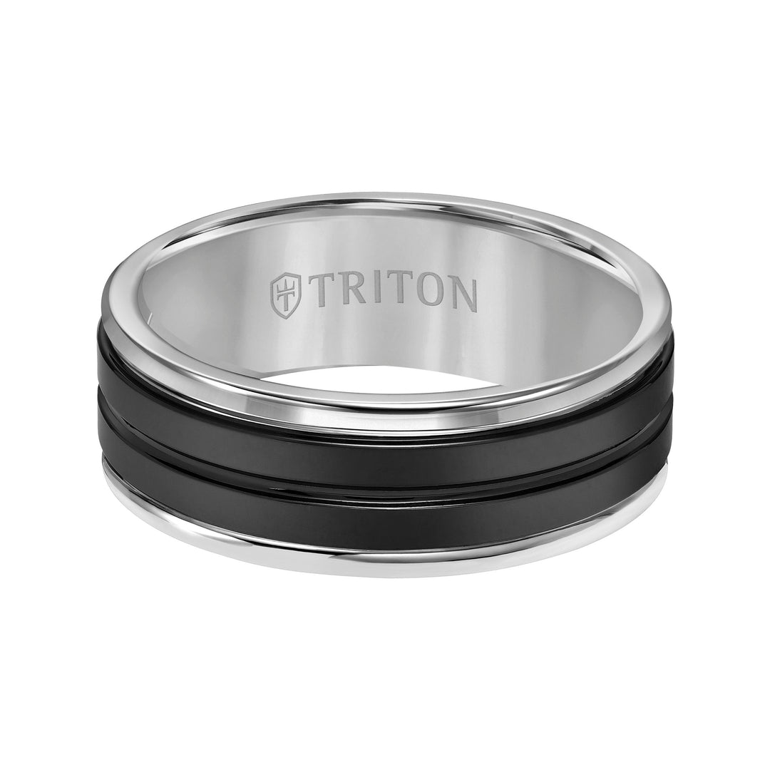 8mm Tungsten Carbide Bright Polished Comfort Fit Band with Black Ceramic Inlay