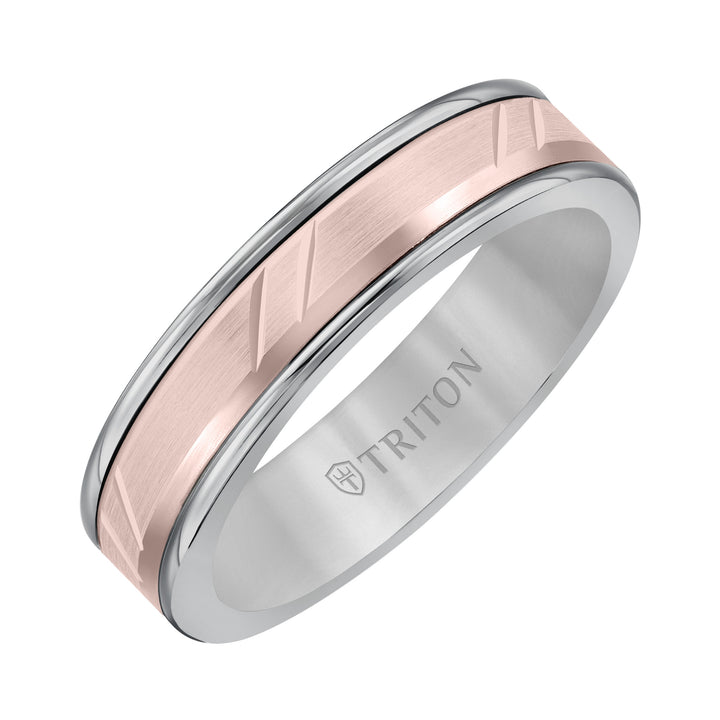 6mm Band with Classic Tungsten Exterior and Diagional Cuts 14K Yellow Gold Core