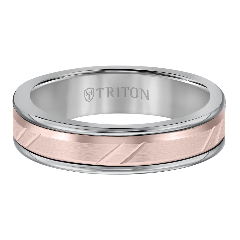 6mm Band with Classic Tungsten Exterior and Diagional Cuts 14K Yellow Gold Core