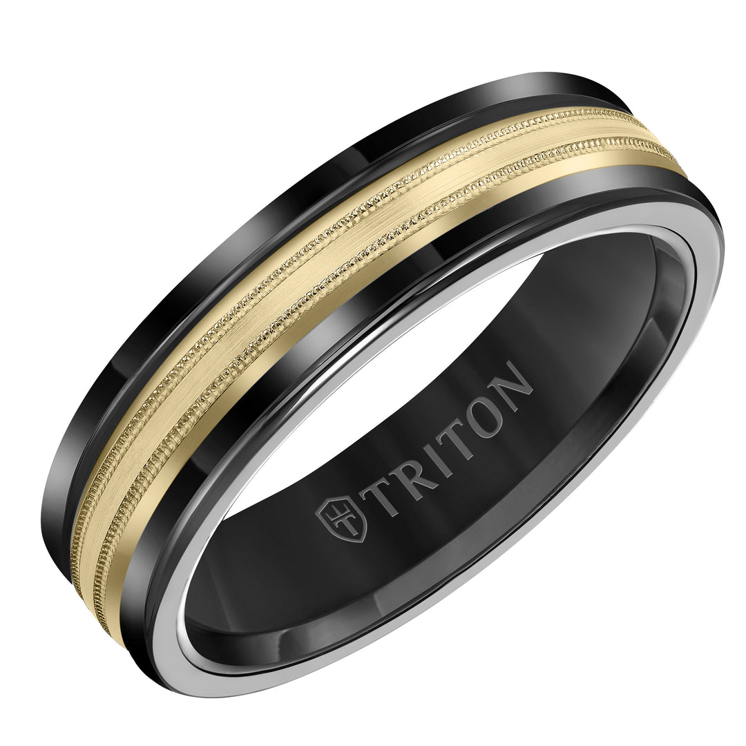 11-2410BCW6-G.00 - Goldman - Beveled Milgrain Finish Round Edge Wedding Band