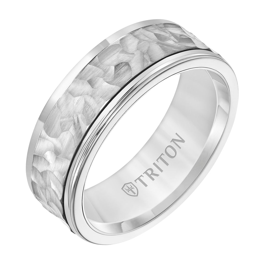 Hammered Finish Round Edge Wedding Band