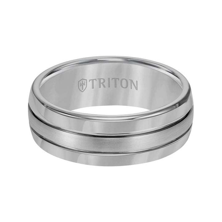 8mm Black Tungsten Carbide Domed Comfort Fit Band with Brush Finish Center and Bright Polished Edges