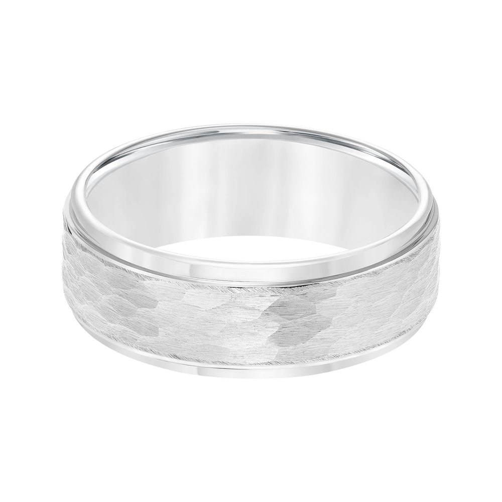8mm Tungsten carbide Step Edge Comfort Fit band with center hammered texture