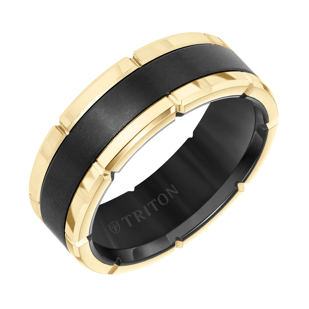8MM Rose Tungsten Carbide Flat Comfort Fit Band W/Brush Center & Bright Rims